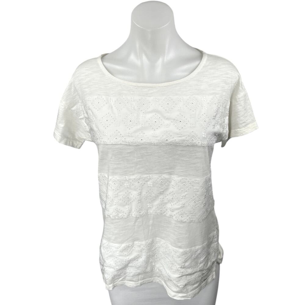 Tommy Hilfiger Women's White Eyelet Embroidered Short Sleeve Tee T-Shirt Top S